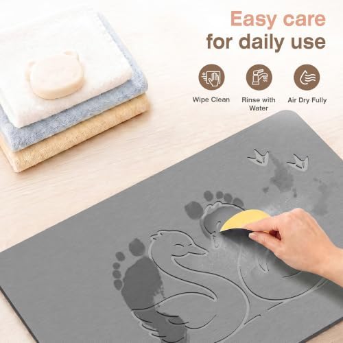 AWW Stone Bath Mat, Diatomaceous Earth, Swan Pattern, Grey - Image 3