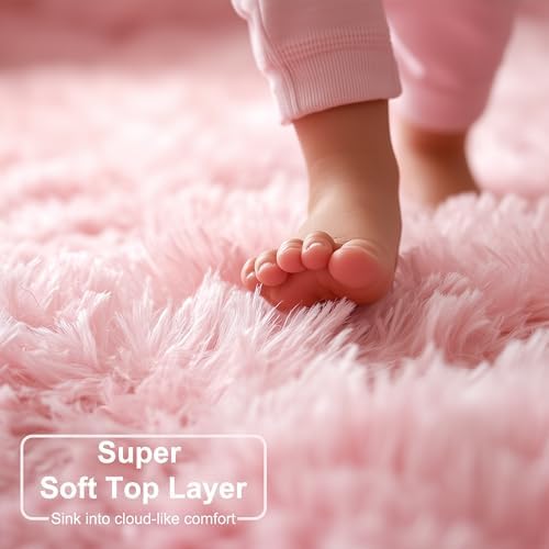 Amdrebio Pink Shag Plush Runner Area Rug 2x6 for Girls Bedroom Kids Room - Image 2