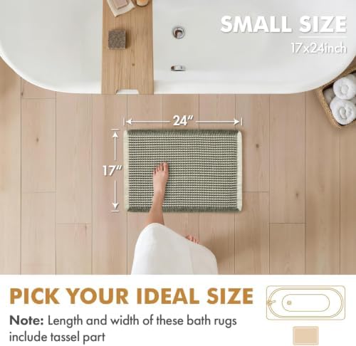 MIULEE Set of 2 Waffle Bathroom Rugs Boho Bath Mat Green&Cream 17x24 Inch - Image 2