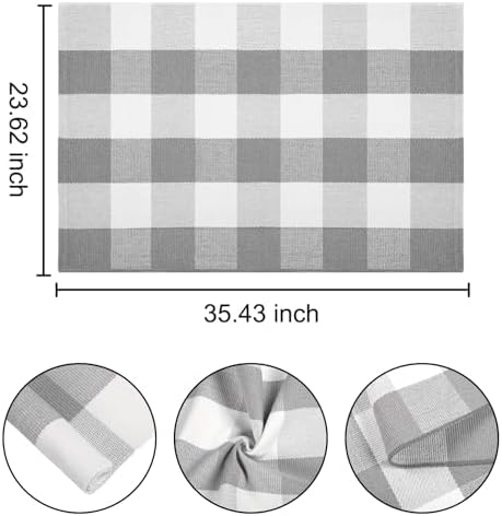 Front Door Mat Outdoor 24"x35"Grey and White Buffalo Plaid Outdoor Rug - Image 2