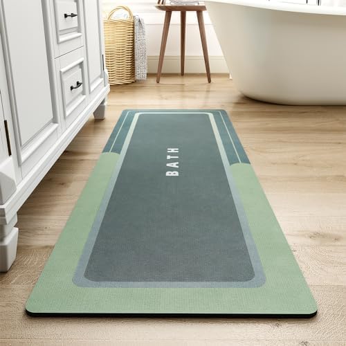 MontVoo-Bath Mat-Bath Mat Rug Non Slip Super Absorbent Stain Resistant Quick Dry Thin Bathroom Rug-Bath Mats for Bathroom Floor Bathtub Vanity-Bathmat Bath Rug Easy Care 17"x50" Green by MontVoo