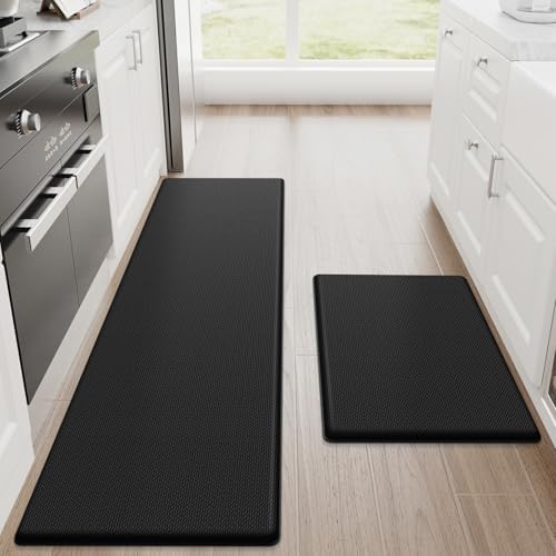 StepRite Kitchen Mats for Floor, 2-Piece Anti-Fatigue Kitchen Rugs, Black by Bringcushiontoyourlife