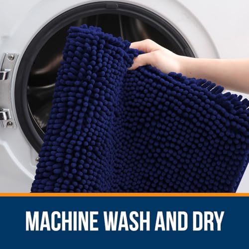 OLANLY Chenille Bathroom Rugs Sets 3 Piece, 36"x24"+24"x16"+24"x20", Navy - Image 4