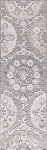 CAMILSON Runner Outdoor Rugs Oriental Retro Traditional Floral Medallion Area Rug 2x10 Non-Shedding Stain Resistant Indoor Carpet for Bathroom Hallway Kitchen Office (2 x 10 / Beige) - Image 3