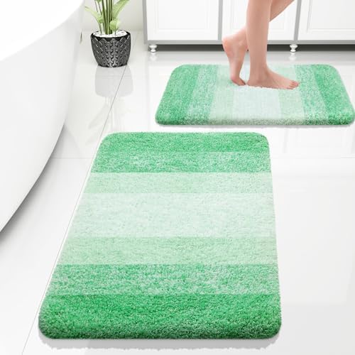 OLANLY Micorfiber Bathroom Rug Set 2 Piece, Soft Absorbent Bath Mats, Green by OLANLY
