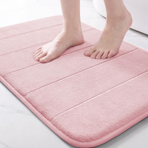 Yimobra Pink Bath Mat, Super Soft Absorbent Memory Foam Bathroom Rug Non Slip, Quick Dry, Machine Washable Floor Carpet for Tub Shower, Home Decor Accessories, 24x17 by Yimobra