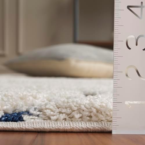 SAFAVIEH Florida Shag Collection Area Rug - 12' Square, Cream & Blue, Non-Shedding & Easy Cleaning, Plush Thick Pile, Ideal for Living Room, Bedroom, Dining Space (SG471-1165) - Image 3