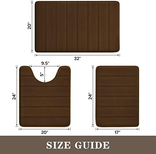 BYSURE Brown Memory Foam Bathroom Rug Set 3 Piece, Non Slip Extra Soft Absorbent Bath Mats, Machine Washable & Dry Toilet Mat Sets for Bathroom Floor - Image 2
