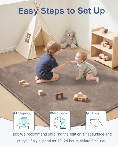 SEPARO Thick Baby Play Mat for Floor,50x50 Playpen Mat,Safe,Non-Slip,Brown - Image 5