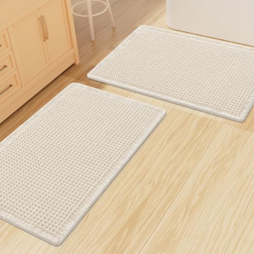 Smiry Waffle Bathroom Rugs Sets 2 Piece (30x20+30x20, Cream) by Smiry