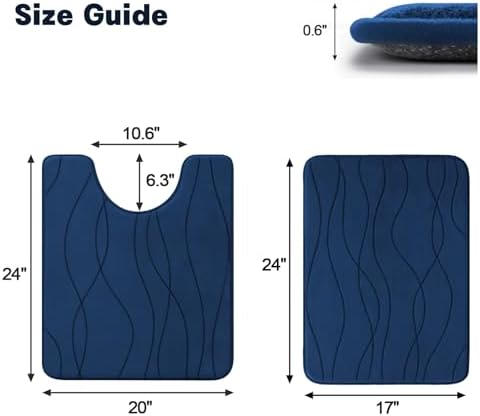 YIHOUSE Bathroom Rugs Set 2 Piece, Memory Foam Bath Mat Navy Blue - Image 2