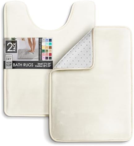 Clara Clark 2 Piece Bathroom Rugs, Velvet Memory Foam Bath Mat Set, Non-Slip Bath Rugs, Machine Wash, Dries Quickly, Ultra Soft Plush Bath Mats for Bathroom, 17 x 24 + Contour, Off White - Image 3