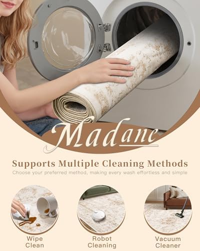 Madane 8x10 Area Rugs for Living Room, Washable Natural Soft Rug Wood/Ivory - Image 7