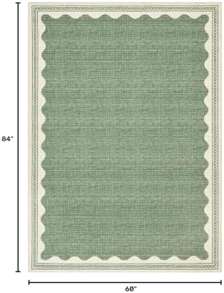 GarveeHome Scalloped Washable Rugs 5x7 Rug for Living Room, 5 x 7 Rug Solid Sage Green Modern Low-Pile Carpet for Bedroom Dining Nursery Non Slip Mat with Rubber Back - Image 2