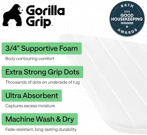 GORILLA GRIP Absorbent Memory Foam Bath and Shower Mat, 30x20 White - Image 2