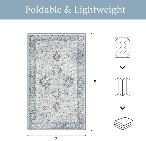 GENIMO Indoor Outdoor Rug, Washable for Patio and Deck, Light Blue, 3x5 - Image 2