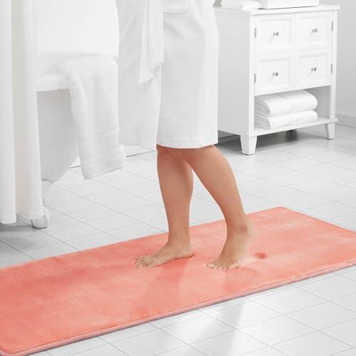 Memory Foam Bath Mat Non Slip Absorbent Super Cozy Velvet Bathroom Rug Carpet (60 inches X 24 inches, Peach) - Image 2