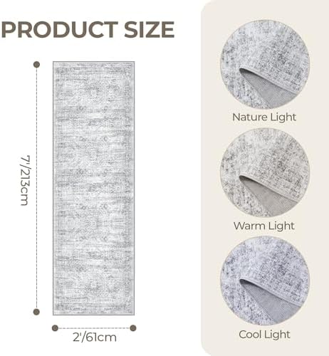 2x7 Runner Rug Non Slip,Washable Hallway Runner Rug,Grey - Image 2