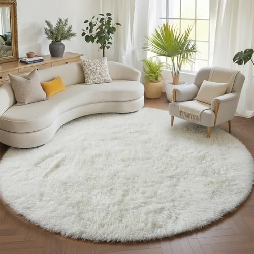 ONASAR Cream White Round Rugs 8ft for Living Room, Ivory Fluffy Bedroom Circle Area Rug, Soft Plush Shaggy Carpet for Kids Girls Boys Teen Nursery Dorm Classroom Playroom Home Decor Aesthetic - Image 5