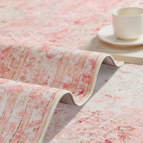 3x5 Entryway Pink Area Rugs, Vintage Floral Washable Rugs - Image 6