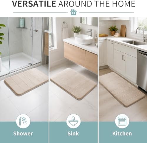 Yimobra Memory Foam Bath Mat, Soft Absorbent Bathroom Rug, 24x17, Beige - Image 6