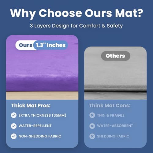 Baby Play Mat for Floor,1.3" Thick Elasti-Foam 50x50 Playpen Mat for Toddlers Infant kids,Water-Repellent Soft Coral Velvet for Tummy Time,Non-Slip Backing for Crawling,Tatami Style(Lavender) - Image 4
