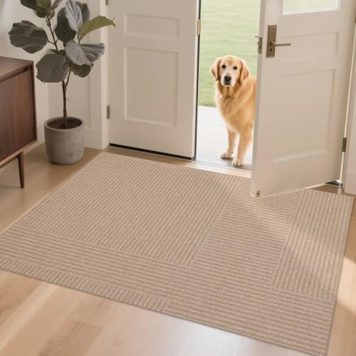 Non-Slip Jute Rug for Entryway: 3x5 Outdoor Mat - Beige Stripes - Image 6