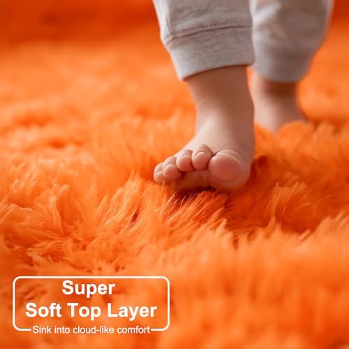 Amdrebio Orange Large Round Shaggy Area Rug 6Ft for Bedroom Living Room - Image 4