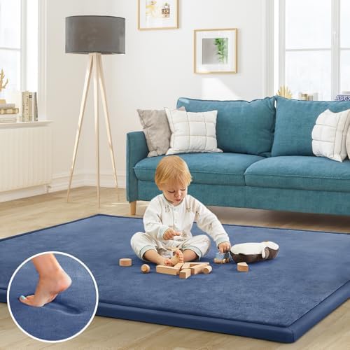 Baby Play Mat for Floor Nursery Rug Muscle Mat Area Rug Playroom Rug 59"x79" Playpen Mat Elastic Foam 1.3" Thick Crawling Mat for Babies,Toddlers, Infants, Kids,Sapphire Blue by ILPEOD