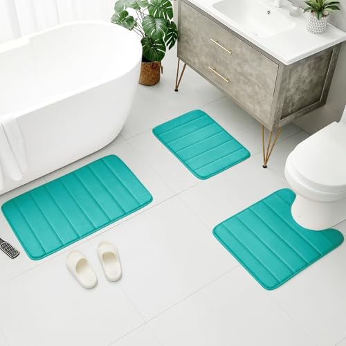 BYSURE Light Teal Memory Foam Bathroom Rug Set 3 Piece - Image 3