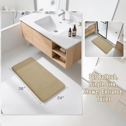 Yimobra Large Bath Mat 36"x24", Super Soft Quick Dry Memory Foam Bathroom Rug, Water Absorbent, Non Slip Backing Machine Washable for Tub Shower, Thick Comfort Support, Light Tan - Image 2