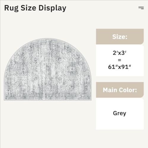 Soalmost Washable Half Circle Round Rug 2x3 Grey, Small Half Moon Rug Entry - Image 5