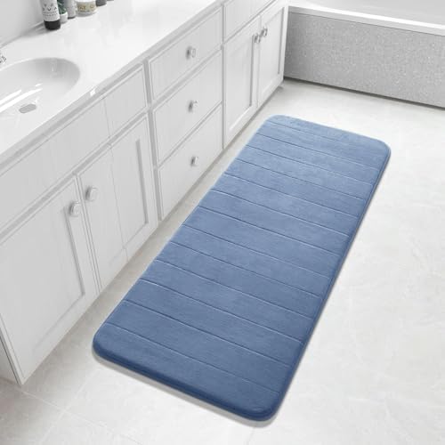 Yimobra Bathroom Runner 55"x24", Non Slip Memory Foam Bath Mat, Super Soft Water Absorbent Hallway Carpet, Machine Washable Rug for Vanity Tub Shower, Denim Blue by Yimobra
