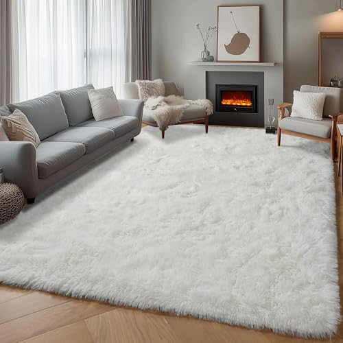ONASAR Cream White Rugs for Living Room Bedroom, 5x8 Fluffy Bedside Area Rug, Soft Plush Shaggy Indoor Floor Carpet for Nursery Kids Girls Boys Teen Dorm Home Office Decor Aesthetic - Image 4