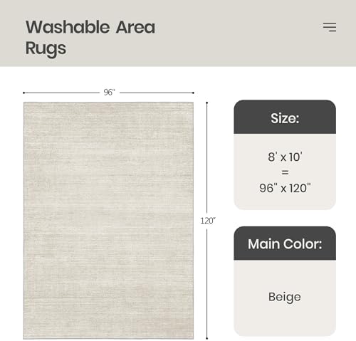 Valenrug Beige 8x10 Area Rugs for Living Room, Large Washable Rug Non Slip - Image 2