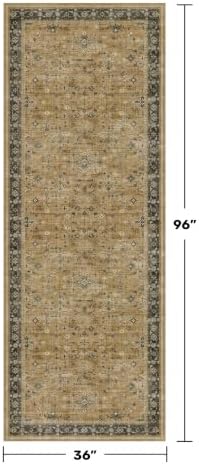 Washable Long Runners for Hallways, 3x8 Rustic Brown and Charcoal Olive Kitchen Runner Rug, Bohemian Traditional Entryway Indoor Rug, Non-Slip Stain & Fade Resistant - Image 2