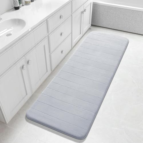 Yimobra Bathroom Runner 60"x24", Non Slip Memory Foam Bath Mat, Super Soft Water Absorbent Hallway Carpet, Machine Washable Rug for Vanity Tub Shower, Silver by Yimobra