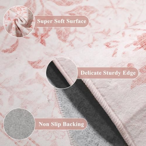 DUKINO 2x3 Entryway Rug, Washable Vintage Floral Area Rug, Pink - Image 6