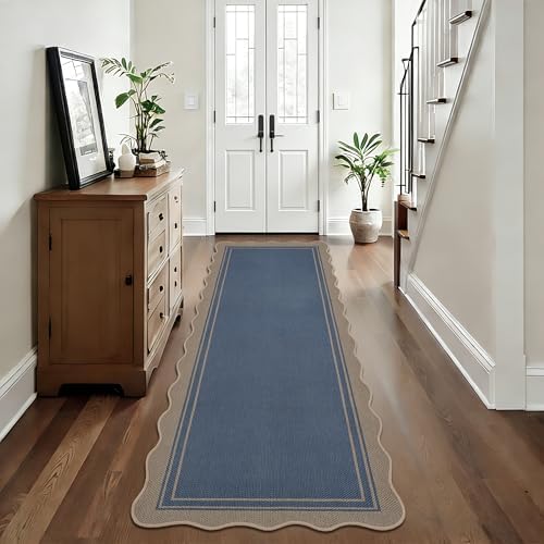 Zeeinx Easy Jute Kitchen Runner 2x6 Scalloped Runner Rug for Hallyway Blue - Image 2