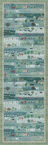 Machine Washable Runner Rug 2x6 Ft, Whimsical Rug, Vintage Farmhouse Green by SparkleGaze