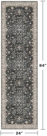 Black 2x7 Long Runner Rugs for Entryway, Throw Runners for Kitchen Hallway, Boho Vintage Floral Decor & Non-Slip Low-Pile Washable Stain Resistant Ashen Charcoal Rug - Image 2