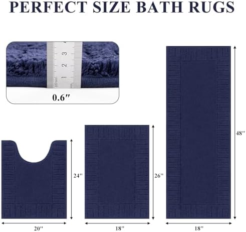 Pauwer Bathroom Rugs Sets 3 Piece, Microfiber Bath Mat Set, Navy Blue - Image 2