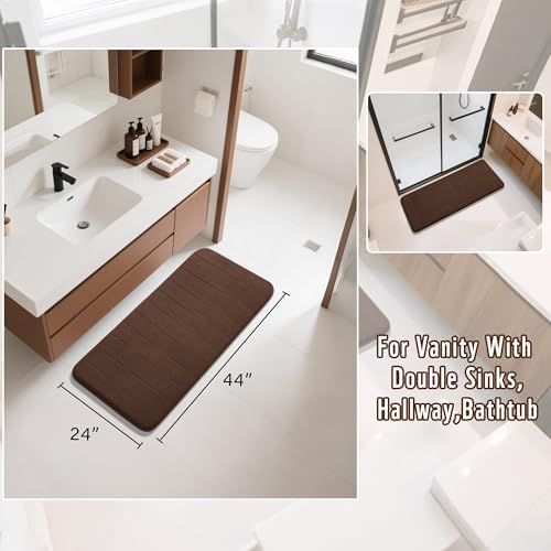 Yimobra Long Bath Mat 44"x24", Super Soft Quick Dry Memory Foam Bathroom Rug, Water Absorbent, Non Slip Backing Machine Washable for Tub Shower, Thick Comfort Support, Brown - Image 2