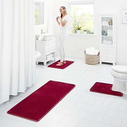 Memory Foam Bath Mat Non Slip Absorbent Super Cozy Velvet Bathroom Rug Carpet (60 inches X 17 inches, Red) - Image 2