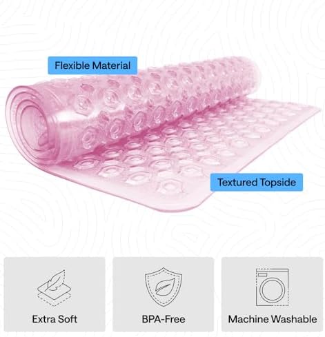 GORILLA GRIP Bath Tub Shower Mat, Bathtub Floor Liner, 35x16 Clear Pink - Image 4