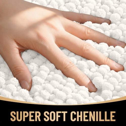 OLANLY Thick Chenille Small Bathroom Rugs 24x16, Absorbent Bath Mat, Ivory - Image 2