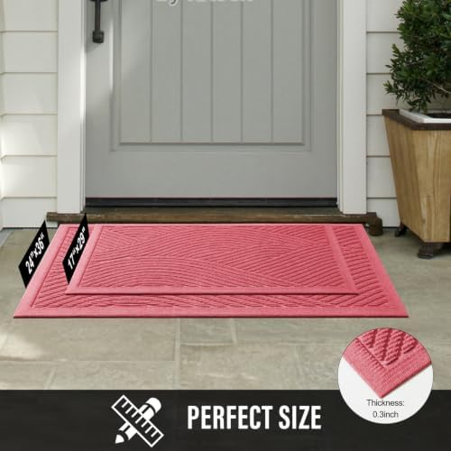 HIYARD Sturdy Front Door Mat, Absorbent Muddy Dirt Resist Welcome Door Mats Outdoor Indoor, Stain and Fade Resistant, Non-Slip Backing Entry Mat Low Profile Doormat for Entryway, 36×24, Pink - Image 6