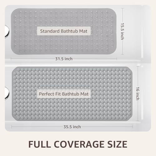 OTHWAY Bath Tub Shower Mat Non Slip, Bathtub Floor Liner Mats for Inside Shower Bathroom, Suction Cups and Drain Holes for Feet Scrubbing, Machine Washable, Soft on Feet, 35x16 Inch, Grey - Image 4