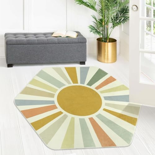 Sun 4'x 4'7" Kids Rug, Washable Hexagon Reading Corner Rug for Playroom - Image 5