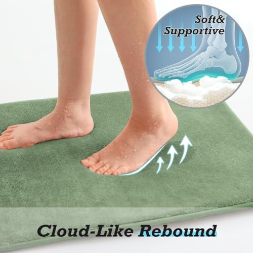 HUXMEYSON Bathroom Rugs Sets 3 Piece, Non-Slip & Quick Dry Bath Mat Set, Ultra Soft Velvet Bath Rugs for Bathroom, Toilet and Shower Floor, Grey Green - Image 7